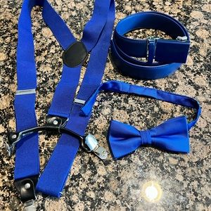 Royal blue belt suspenders bow tie
